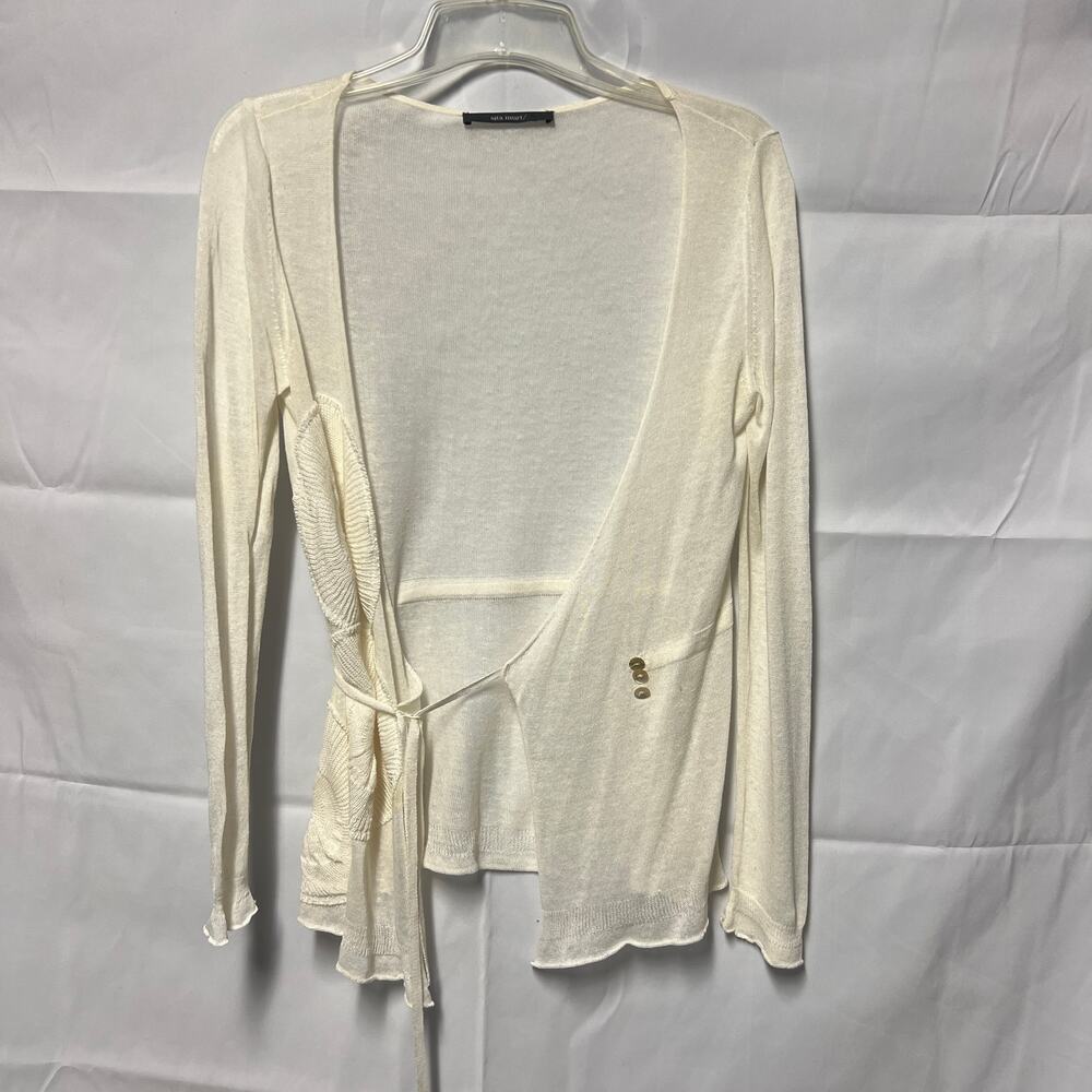 Sita Murt Anthropologie Linen Blend Crochet Cream Lightweight Cardigan Sz Small